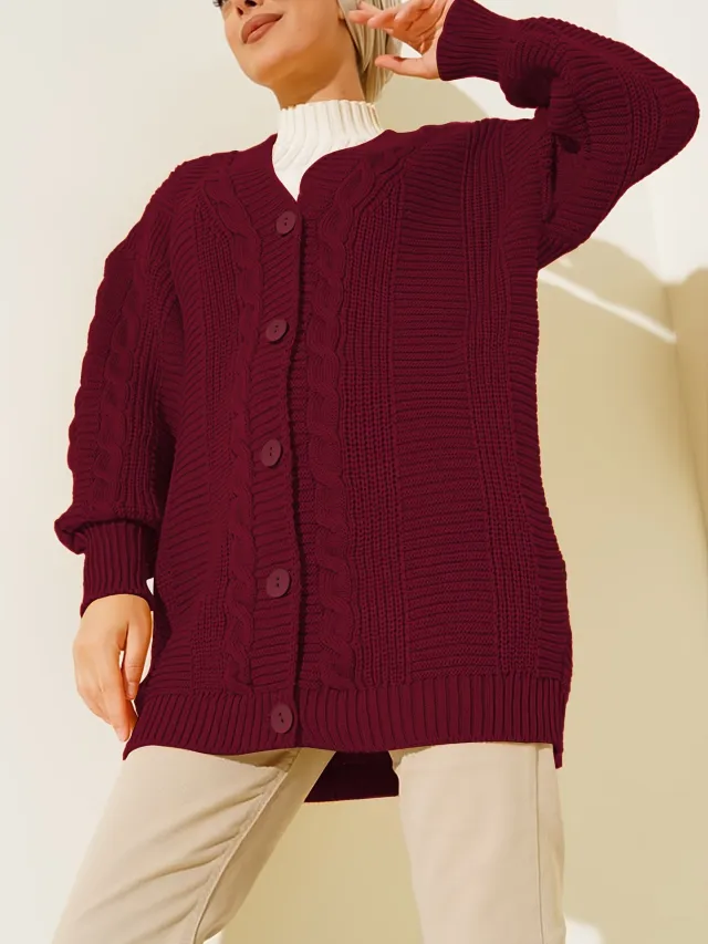 Knitted Cardigan Coat Loose Casual Sweater Red - Shop at LoveMi