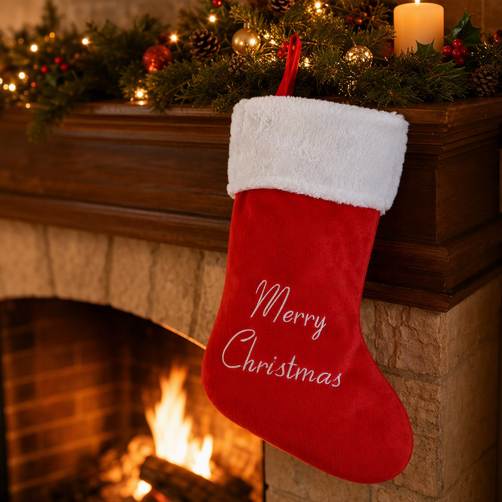 Merry Christmas Velvet-Style Stocking — product details