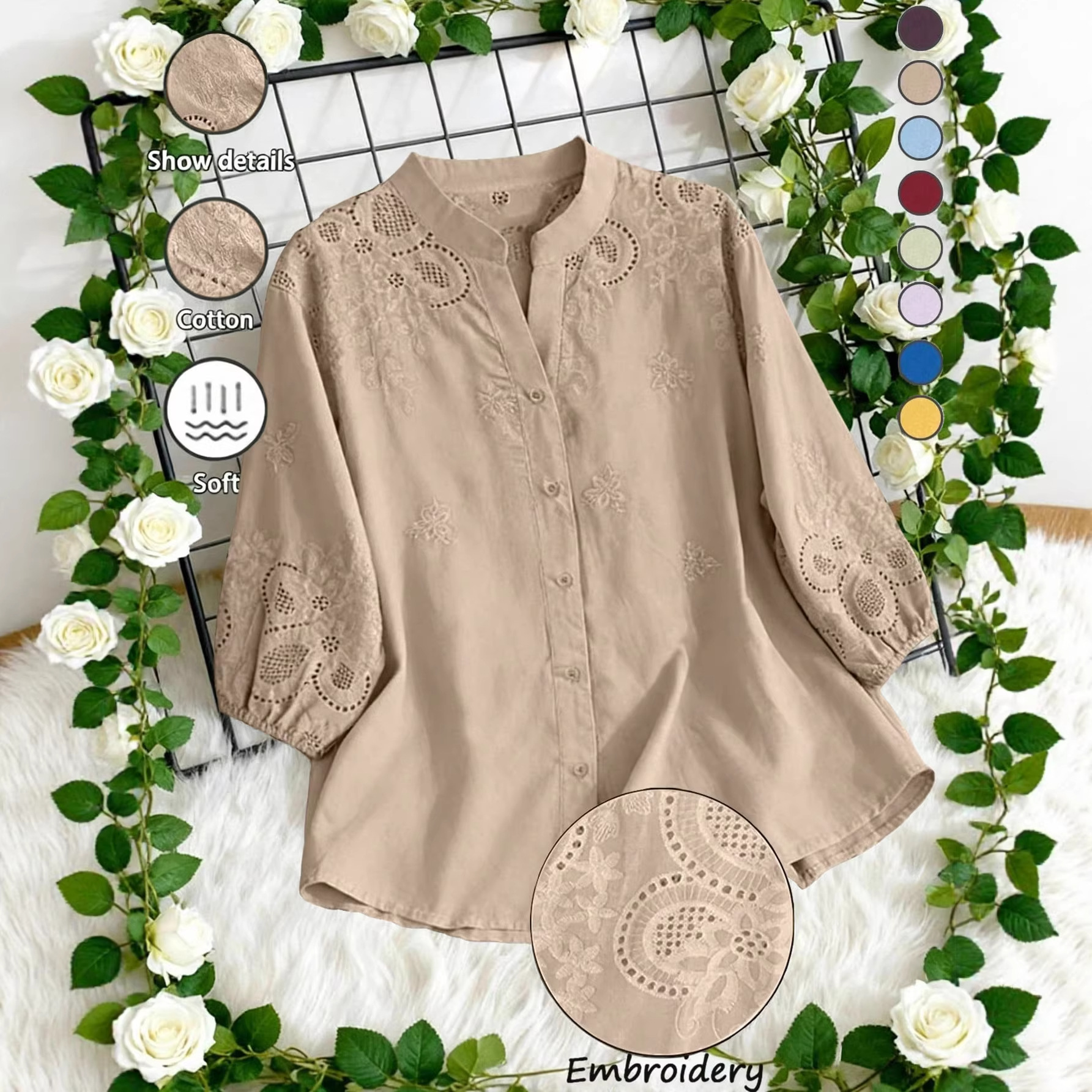 Womens Khaki Loose-Fit Shirt