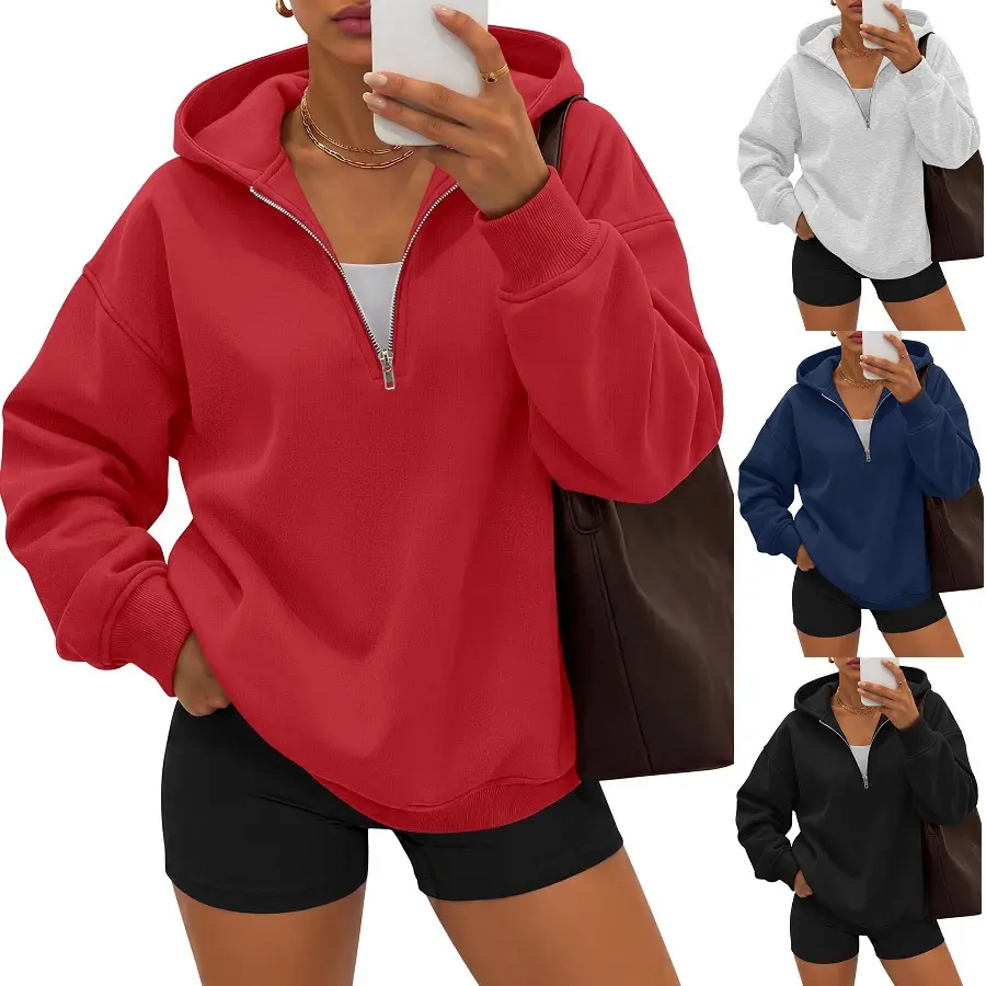 Loose-fit Half-zip Hoodie With Long Sleeves