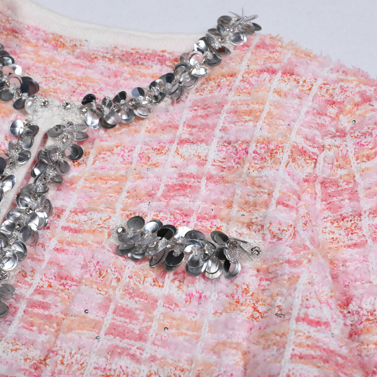 Knitted Sequined Wool Tup Cardigan Coat Package Hip Skirt