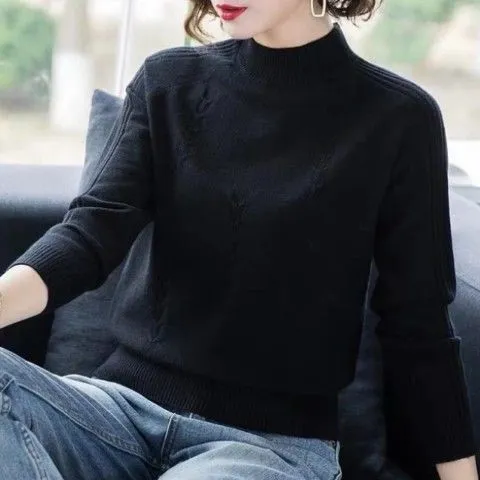 Plus Size Women's Cute Young Trendy Long sleeve Loose Casual Sweater Top Black - Shop at LoveMi