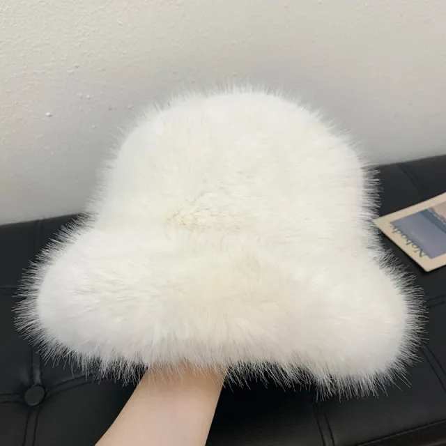 High end Face looking Small Warm Ear Protection Mink Hat For Women Milky White - Shop at LoveMi