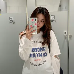 Off-the-shoulder Design New Autumn Long Sleeve T-shirt - White - View 1