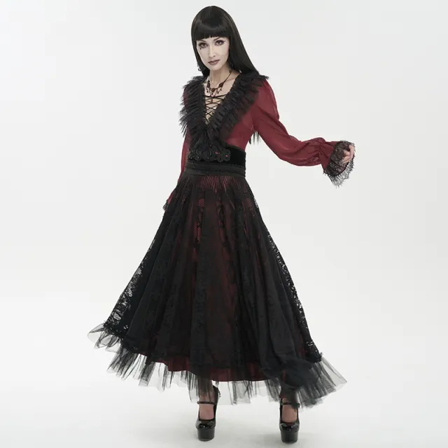 Women's Punk Goth Lace Lace up Dress Shirt Wine Red - Shop at LoveMi