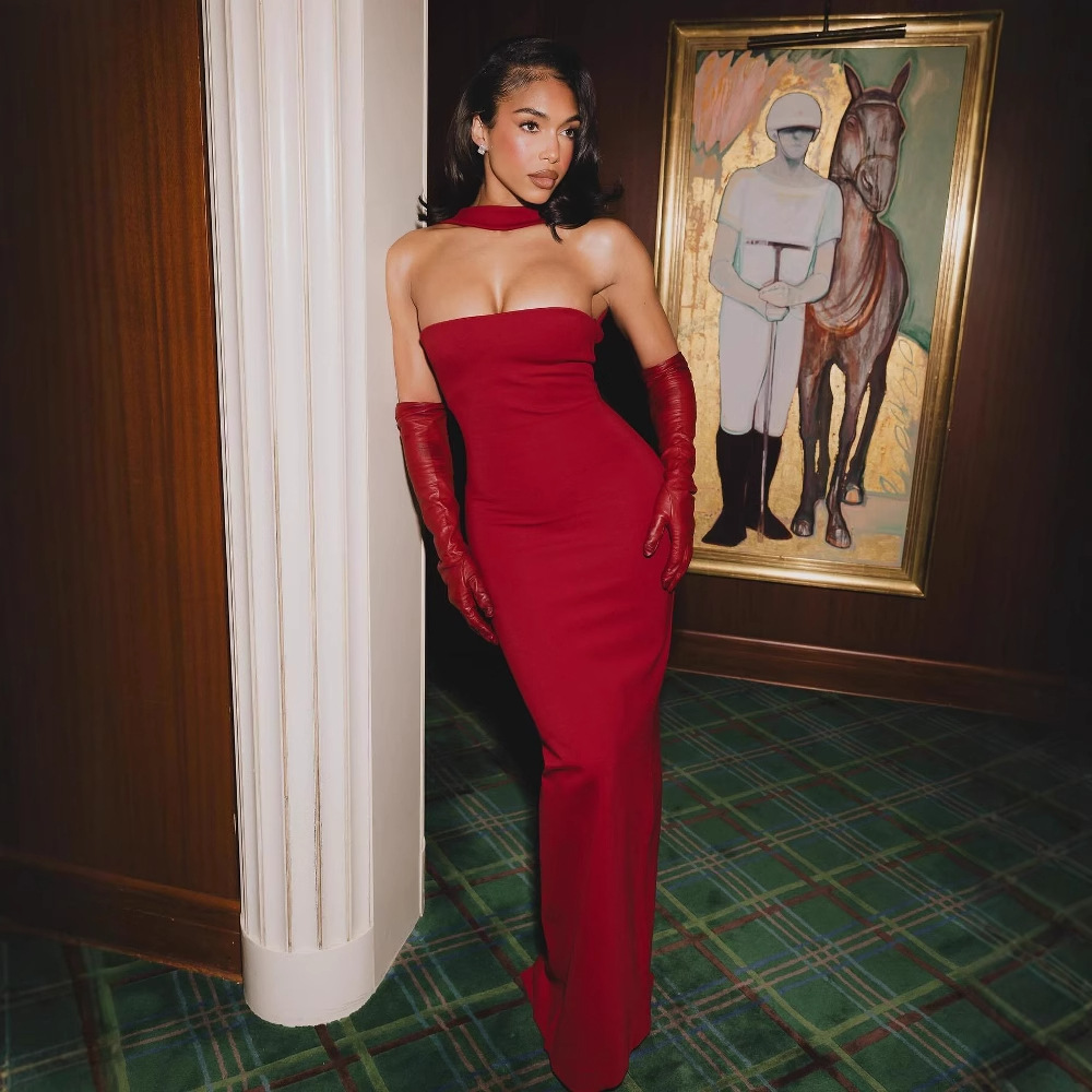 Simple Halter Sheath Skinny Fashion Party Holiday Dress