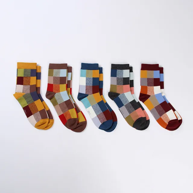 Color Plaid Men's Socks Cotton Korean Style Tube Socks 5Pc - Shop at LoveMi