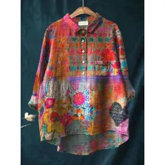 Loose Printed Crew Neck Casual Plus Size Women's Shirt - Zcs283 - View 1