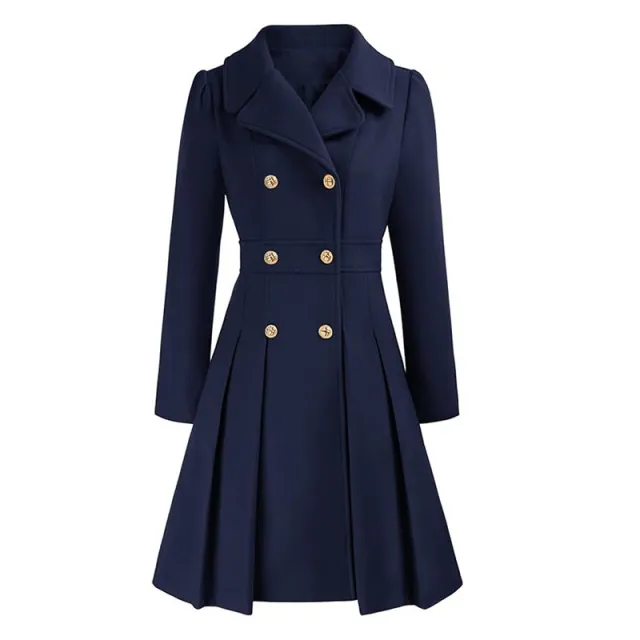 Women's Windbreaker Lapel Double Breasted Pocket A Line Pea Coat Dark Blue - Shop at LoveMi