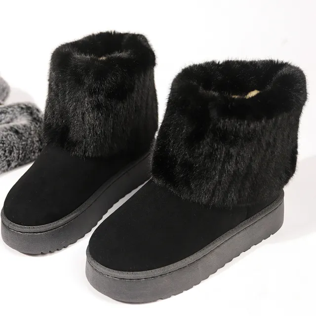 Autumn And Winter Leisure Thick soled Round Toe Furry Trousers Boots Black - Shop at LoveMi