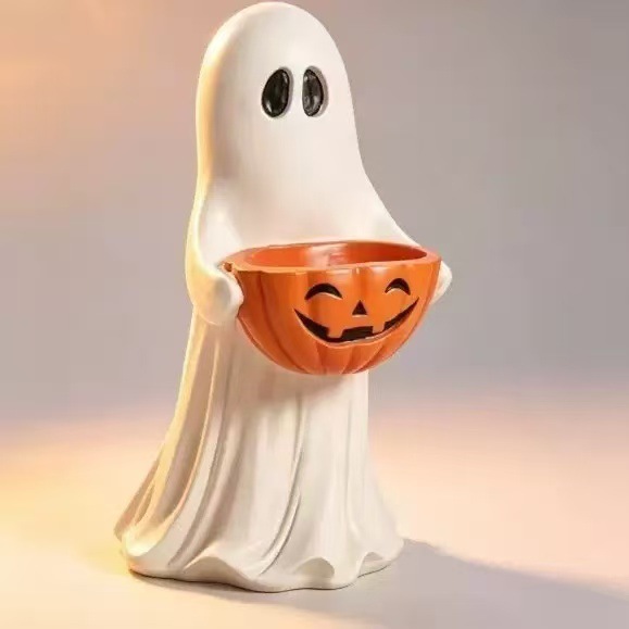 Resin Ghost Pumpkin Fruit Bowl