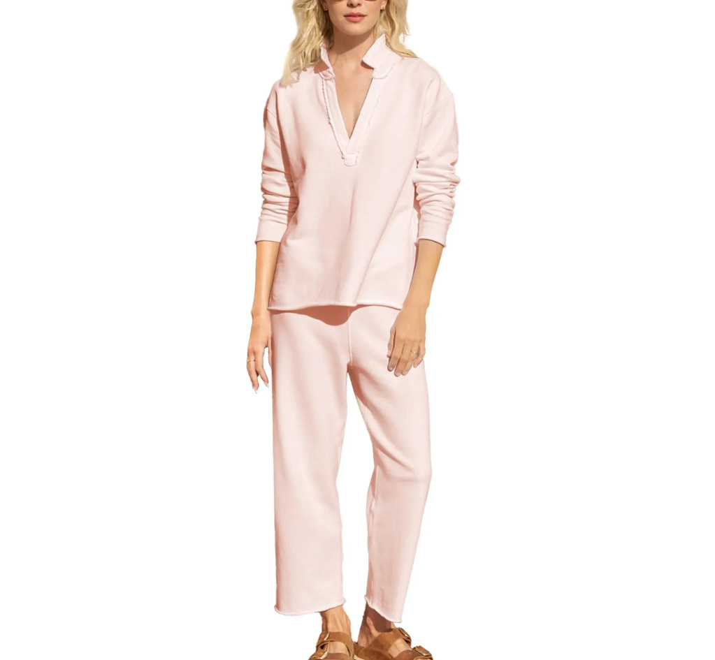 Fashion Women's Long sleeved Pullover Wide Leg Pants Suit Light Pink - Shop at LoveMi