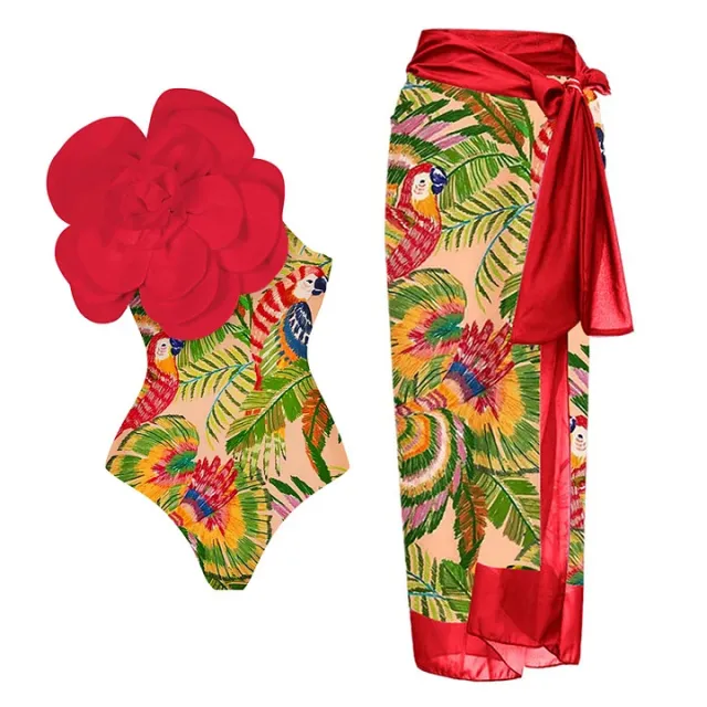 One piece 3D Big Flower Decorative Swimsuit Suit For Women Suit M - Shop at LoveMi