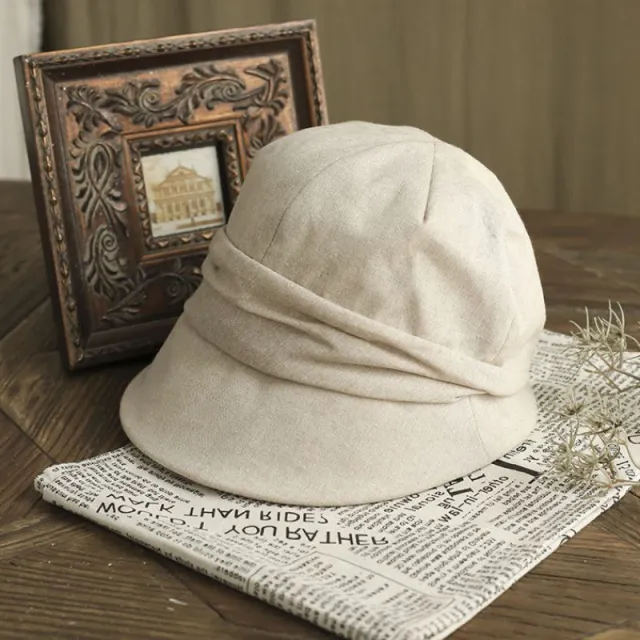 Artistic Casual Peaked Beret Cap Vintage Crumpled Bucket Hat Light Khaki - Shop at LoveMi