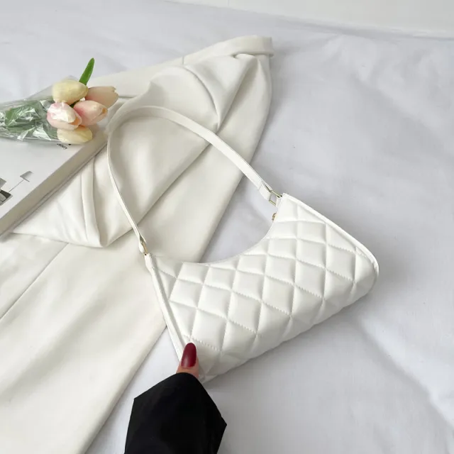 Diamond Plaid Underarm Small Square Bag For Women White - Shop at LoveMi