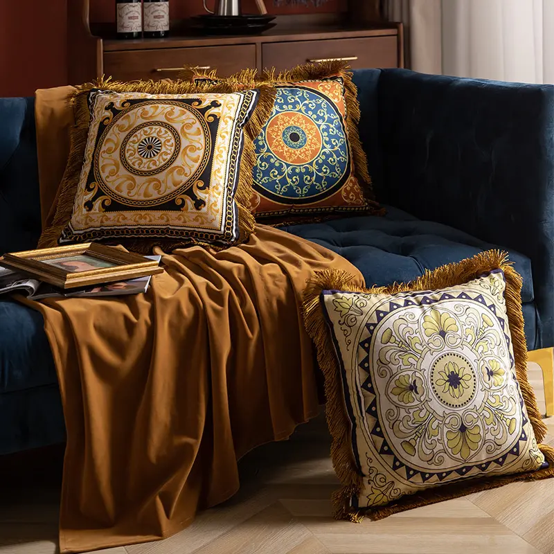 Pillow Sofa High-grade Sense Duplex Printing Tassel