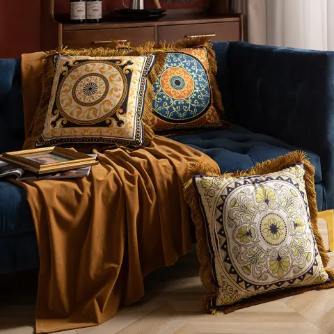 Pillow Sofa High-grade Sense Duplex Printing Tassel Waist Back