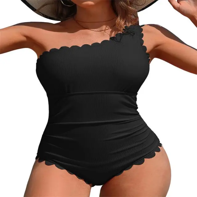 Women's One piece Solid Color Swimsuit With Cut Flowers Black - Shop at LoveMi