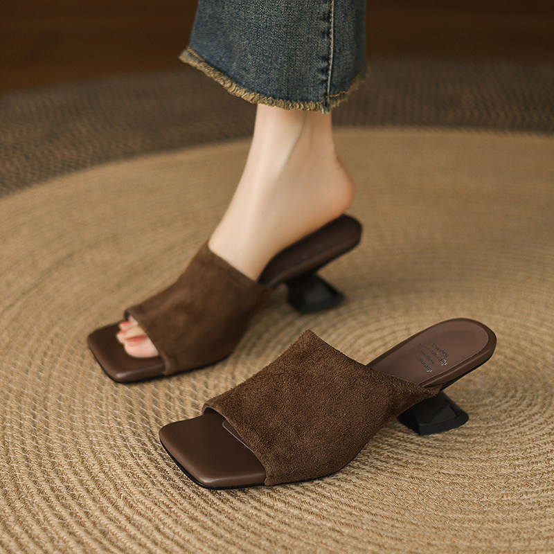 Suede Square-Toe Slide Sandals, picture 2 of 5