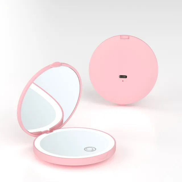 Portable Folding Led Luminous With Amplification Rechargeable Portable Led Make up Mirror Pink - Shop at LoveMi