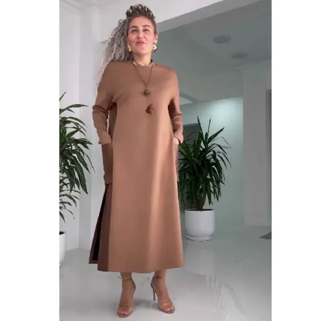 Women's New Contrast Color Leather Stitching Plus Size Dress Caramel Color 4Xl - Shop at LoveMi
