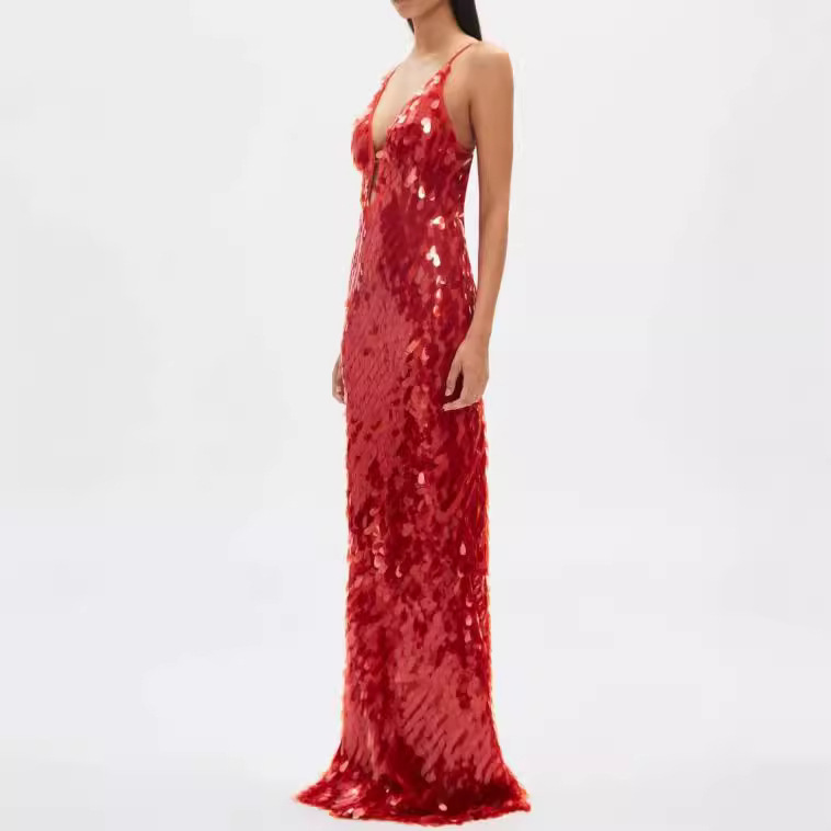 Women's Cutout Sling Backless Sequins Shiny Dress