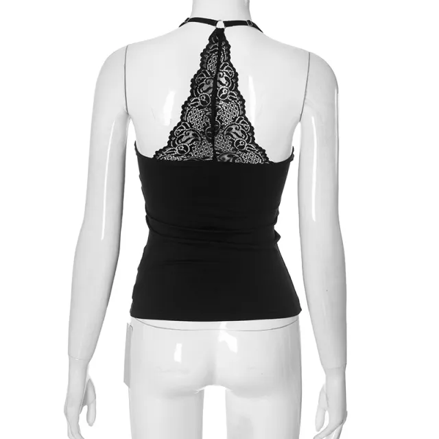European And American Solid Color Sexy Lace Off the shoulder Strap Top Black - Shop at LoveMi