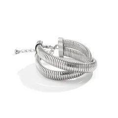 Women's Metal Double Ring Spiral Bracelet - 01 White K2226 - View 1