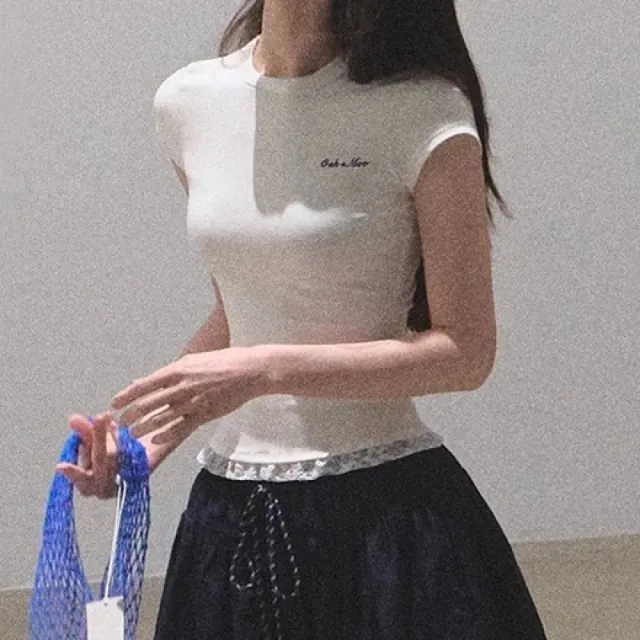 Lace Skin friendly Slim Fit Patchwork Slimming T shirt Summer Top For Women Letter Raft White - Shop at LoveMi