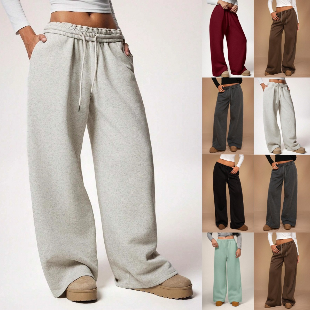 Corduroy-lined Loose-fit Wide-leg Casual Sports Trousers