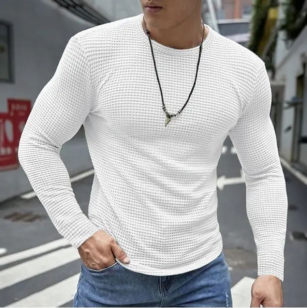 Mens Casual Long-sleeve Crew-neck Top