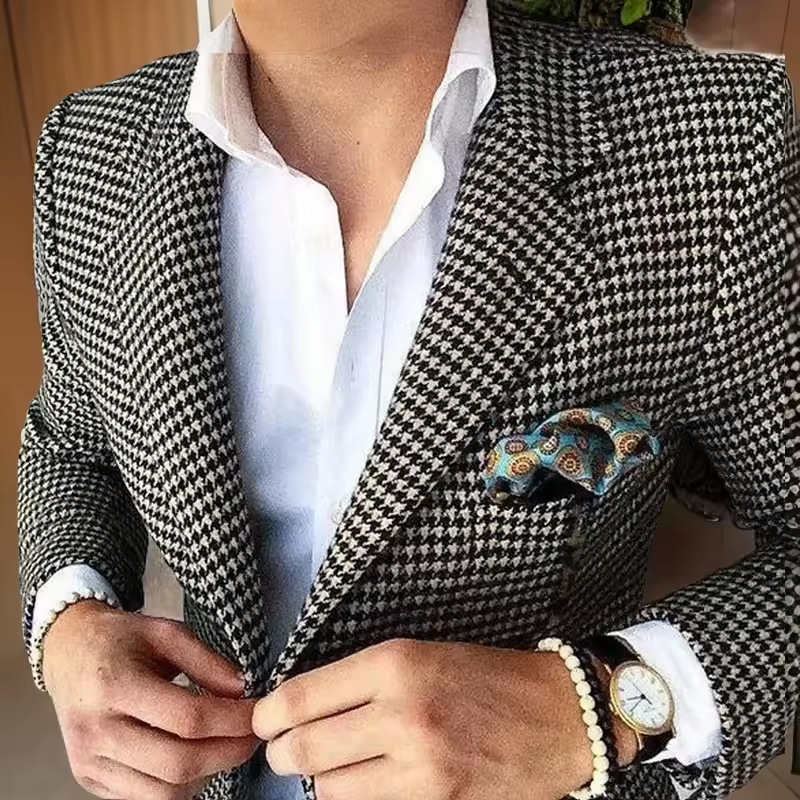 Mens Casual Houndstooth Blazer Coat - Image 3