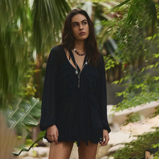 Solid color Sexy Chiffon Sheer Beach Cover up Black - Shop at LoveMi