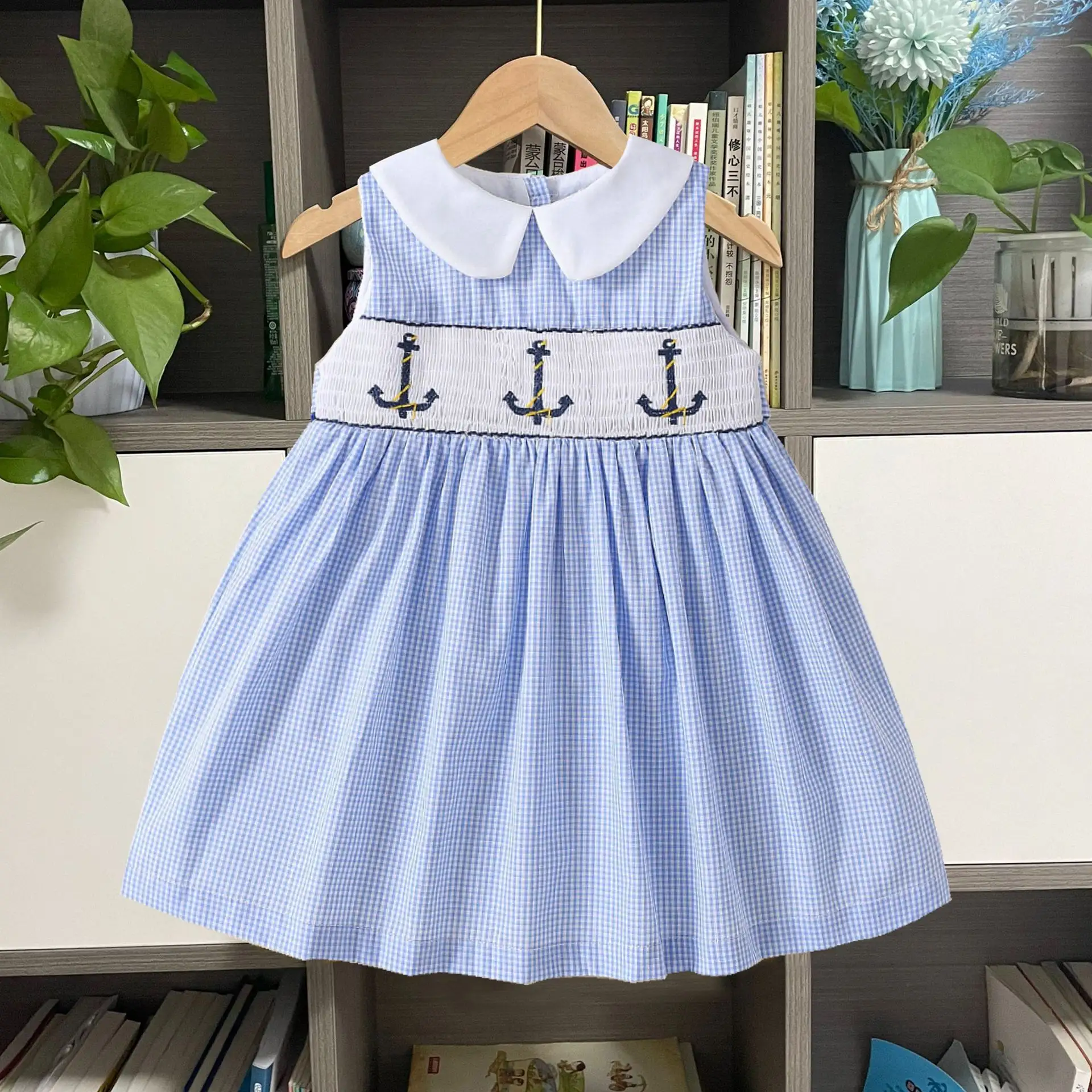 Children's Smocking Summer Sleeveless Doll Collar Embroidery