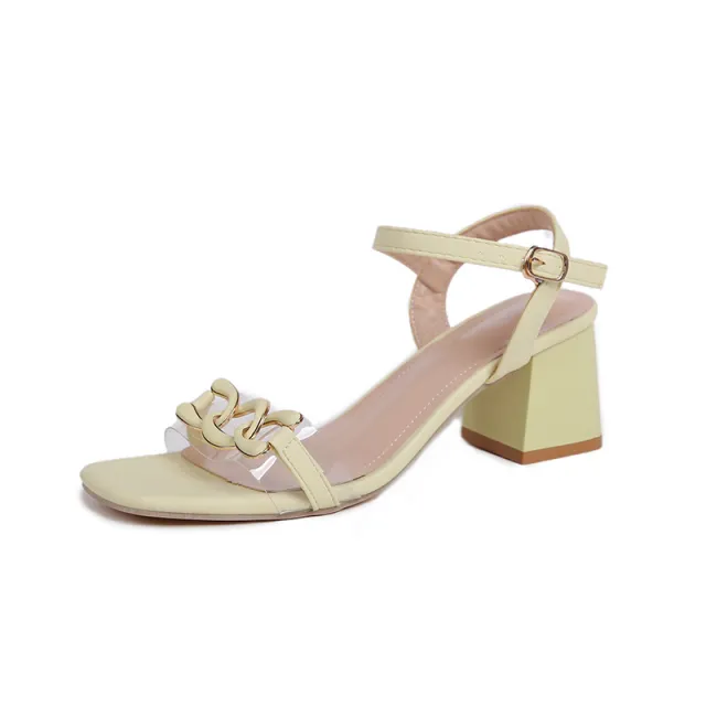 Women's Square Toe Open Toe High Heels With Buckle Matcha 35 - Shop at LoveMi