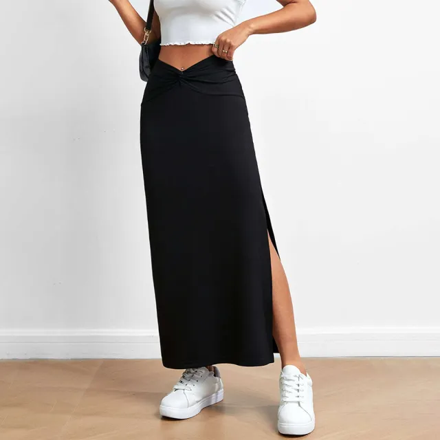 Women's Simple And Fashionable Design Sense Skirt Autumn And Winter High waisted Draped Split Long Skirt Black - Shop at LoveMi