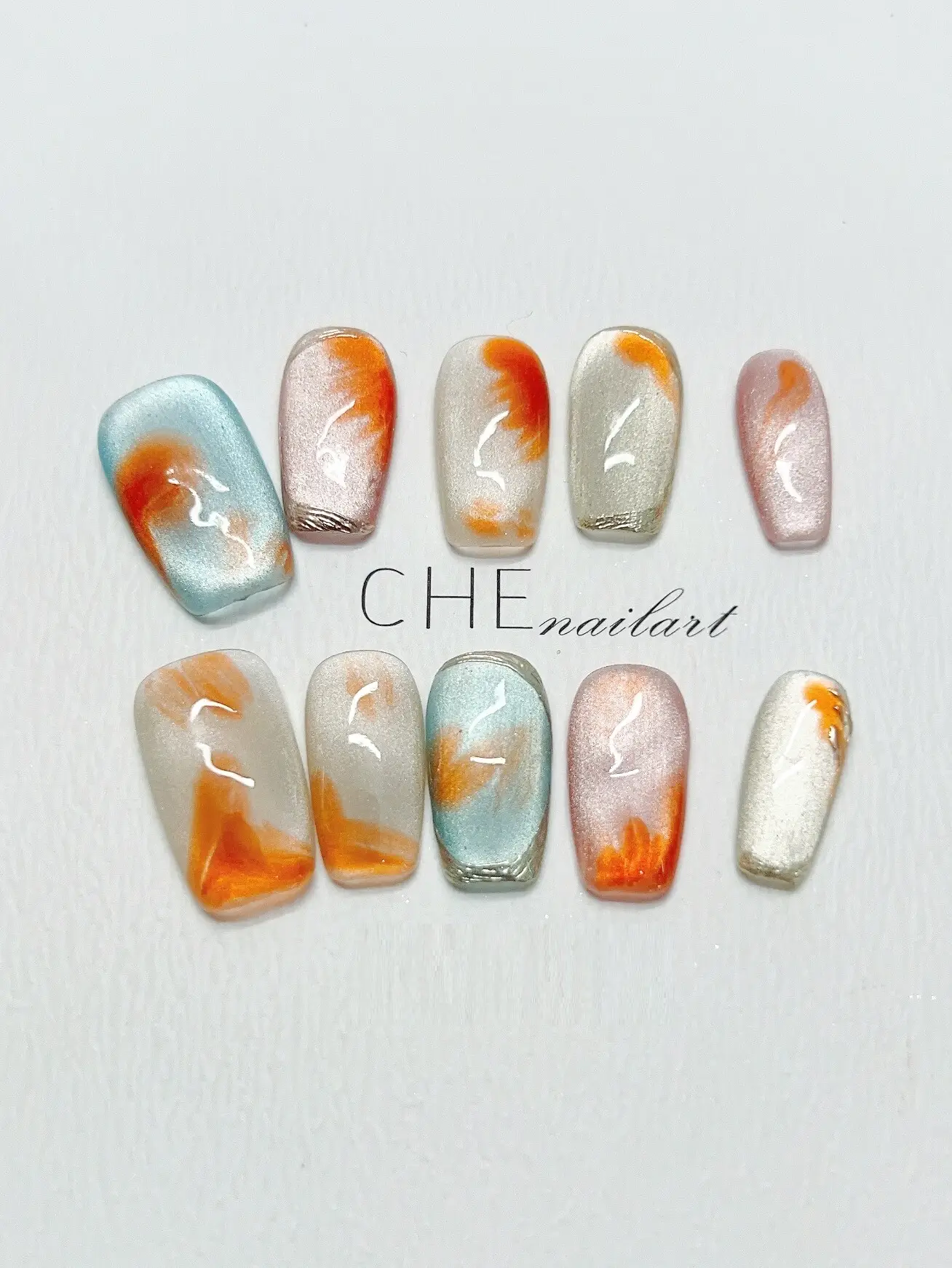 Handmade Custom Wear Armor Colorful Contrast Color Candy Color Short Cat Eye Manicure