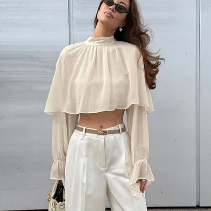 Fashion Design Sense Irregular High neck Long Sleeve Women Apricot - Shop at LoveMi