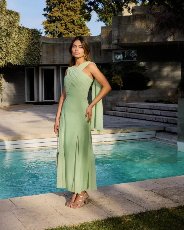 Women's Clothing Chiffon Ribbon Slim Fit Dress Green - Shop at LoveMi
