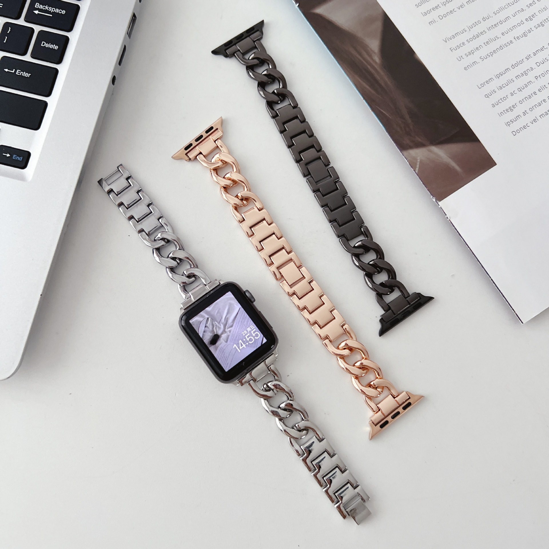 Single-row Denim Chain Metal Watch Strap 6