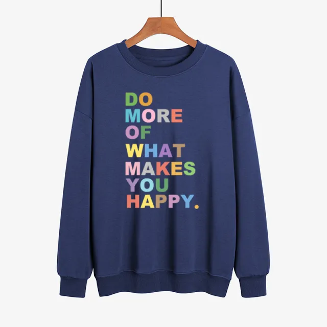 DO MORE OF WHAT Lakes YOU HAPPY Color Printed Sweater Navy - Shop at LoveMi