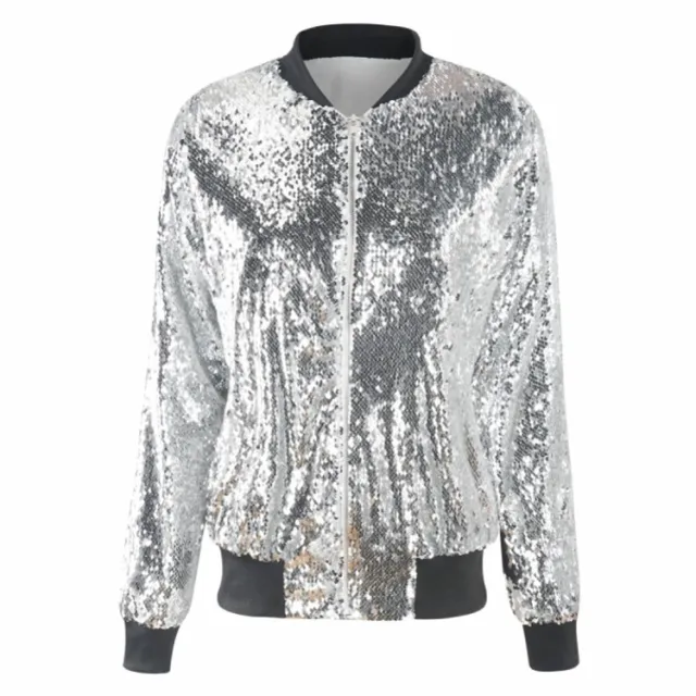 Casual Women's Autumn Sequined Jacket Bright Silver - Shop at LoveMi