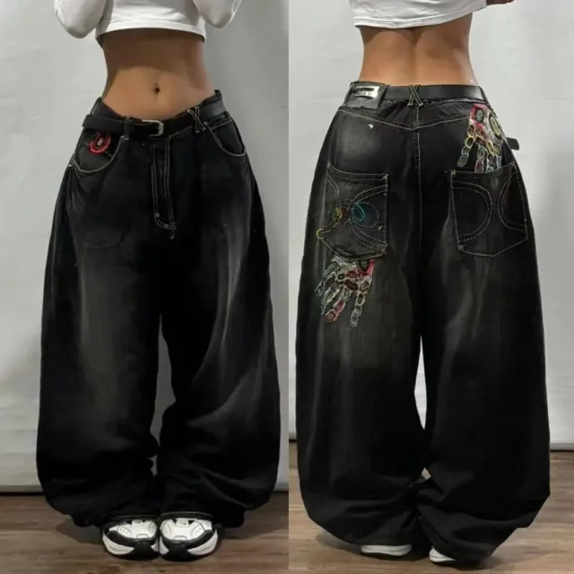 American Retro Couple Wide Leg Jeans Nzk171 Black - Shop at LoveMi