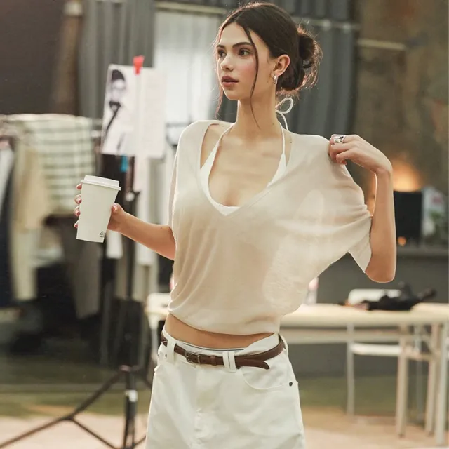 Women's See through Waist controlled Long Sleeves Top Apricot - Shop at LoveMi