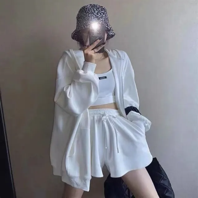 Womens Stylish Winter Zip Up Hoodie Pants And Vest Set White - Shop at LoveMi