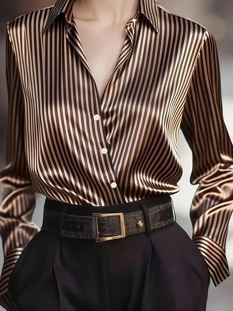 Autumn French Design Retro Stripe Niche Long Sleeve Shirt - Image 9