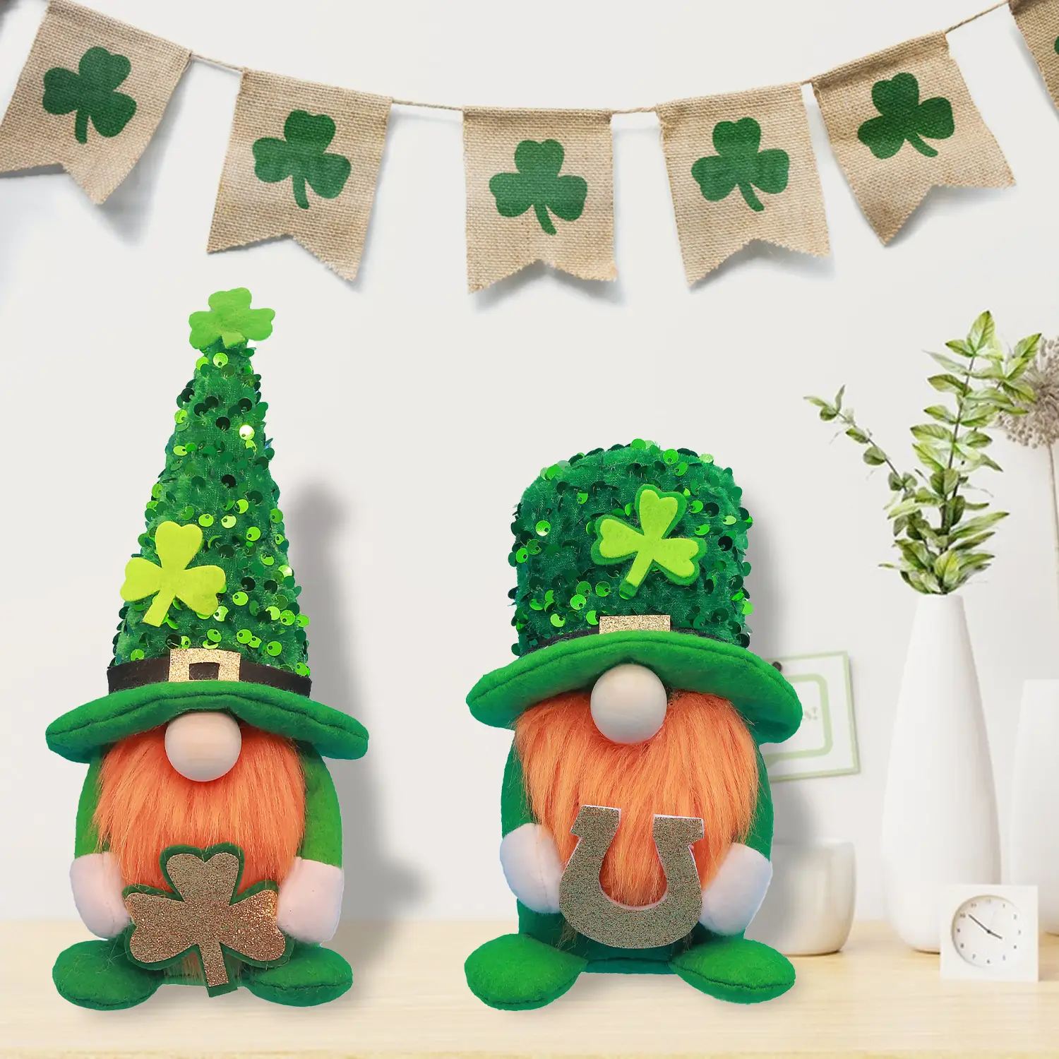 St Patrick's Day Sequin Cap Faceless Dwarf Doll Ornaments