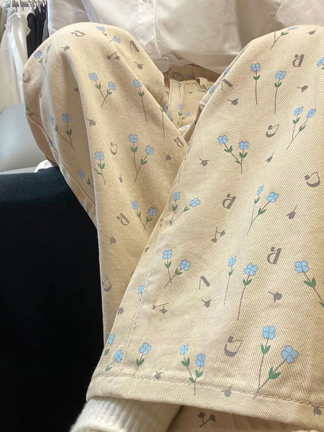 Apricot Floral Jeans Women Loose Wide leg Straight Trousers Apricot - Shop at LoveMi