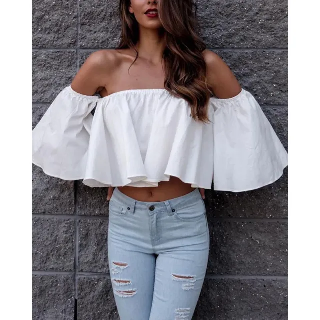 Women's Solid Color Off shoulder Top White - Shop at LoveMi