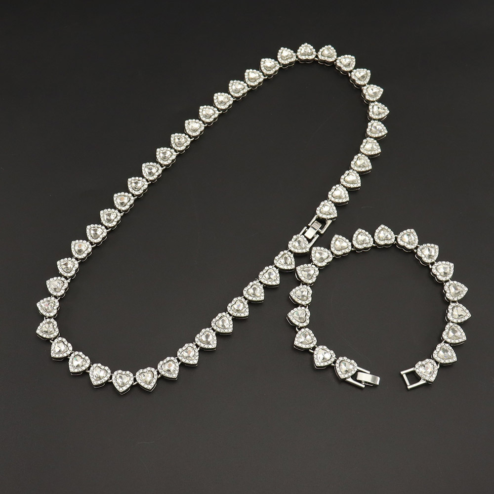 Fashionable Cross-Border Instagram-Style Heart-Pattern Patchwork Chain Diamond-Inlaid Cuban Link Heart Necklace